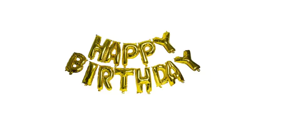 Gold mylar 'happy birthday' balloon garland