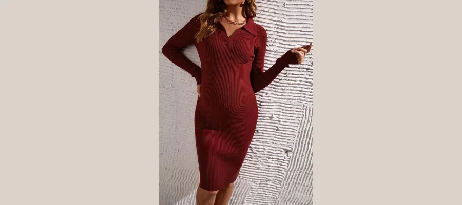 SHEIN Maternity Solid Color Ribbed Crew Neck Dress