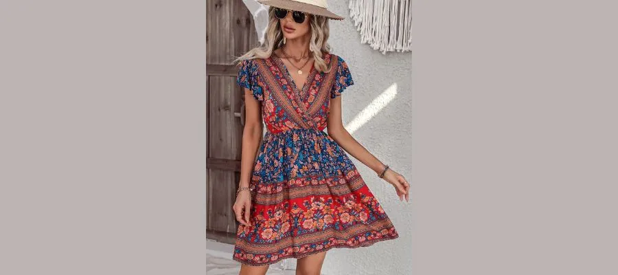 SHEIN VCAY Butterfly Sleeve Floral Print Dress