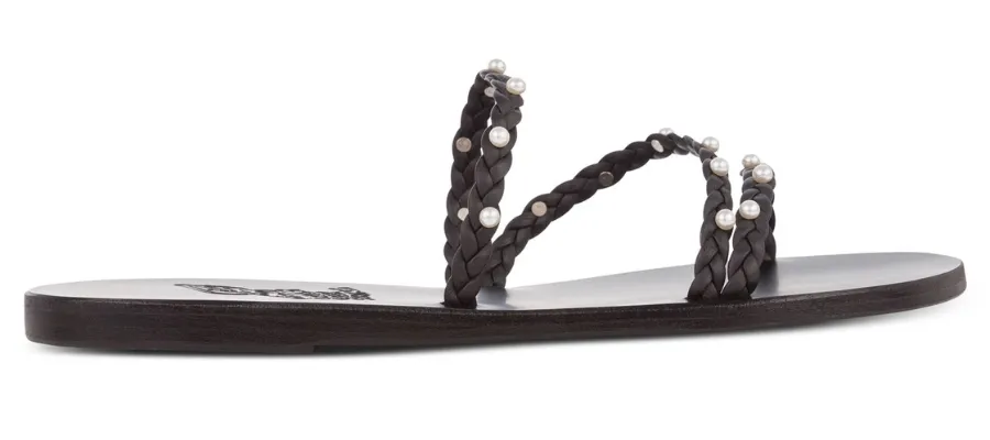Ancient Greek sandals black ekaterini pearls slides | Hermagic