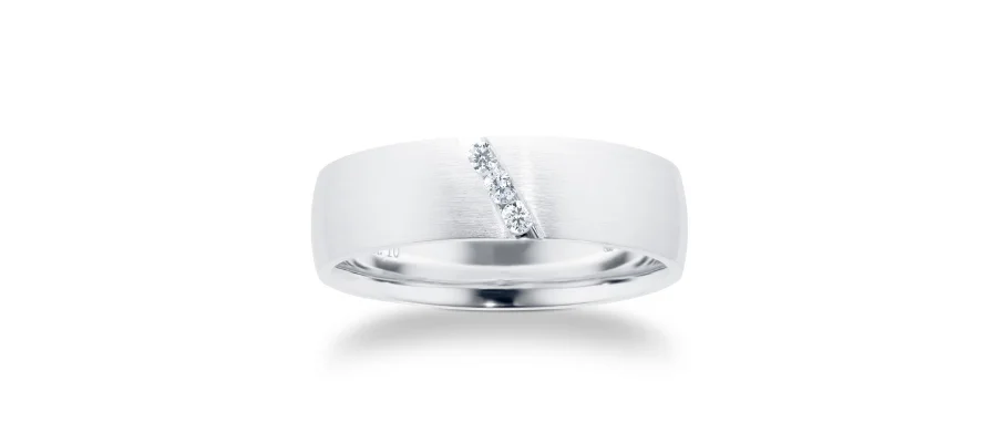 Platinum 0.09ct diamond set diagonal matt mens wedding ring 