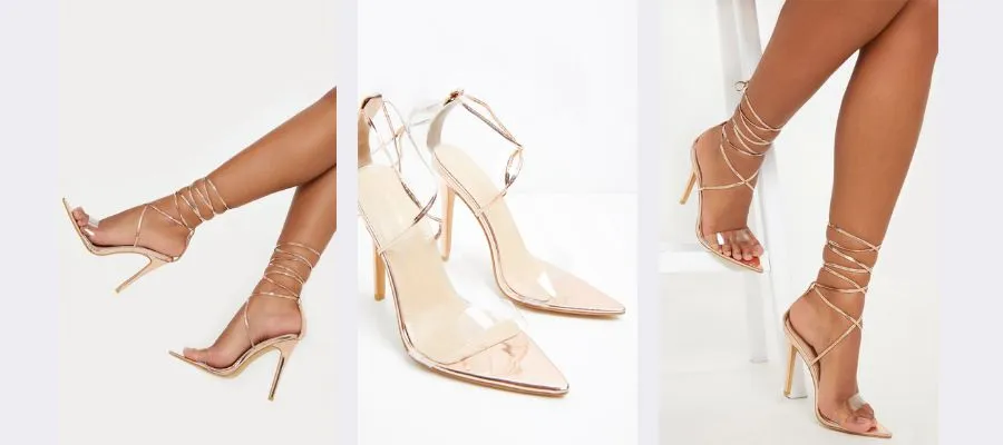 Rose gold strap paint toe barely there sandal
