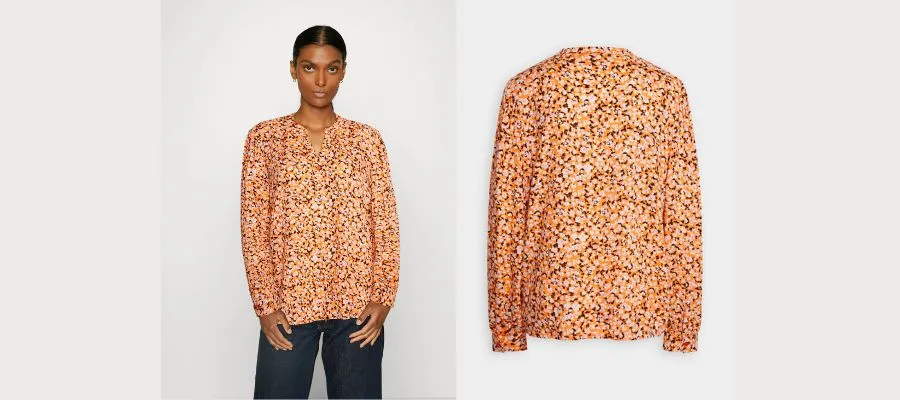 Printed Long Sleeve orange blouse
