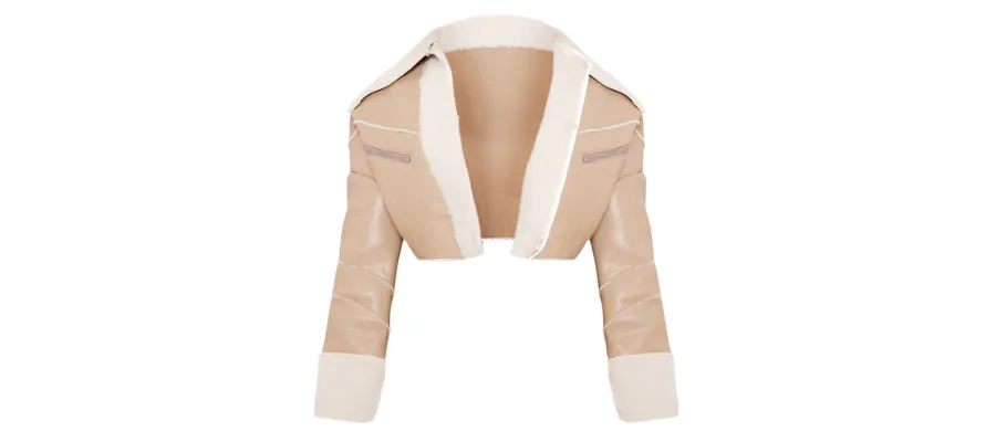 Beige Bonded Borg Lined Faux Leather Cropped Aviator Jacket