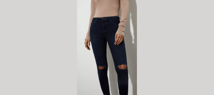 Blue black distressed ripped knee Darcy jeans