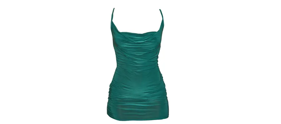 Emerald green slinky cowl neck bodycon dress