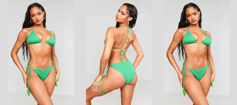 Green Crochet Tassel Detail Triangle Bikini Top | Hermagic
