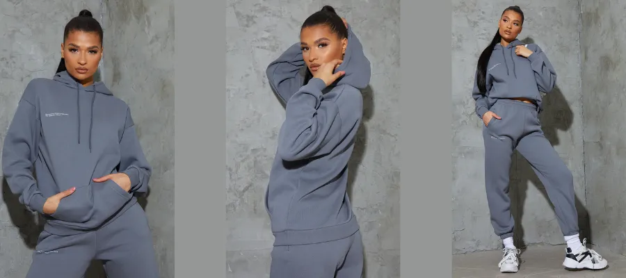 PrettyLittleThing logo charcoal grey est 2012 oversized fit hoodie | Hermagic