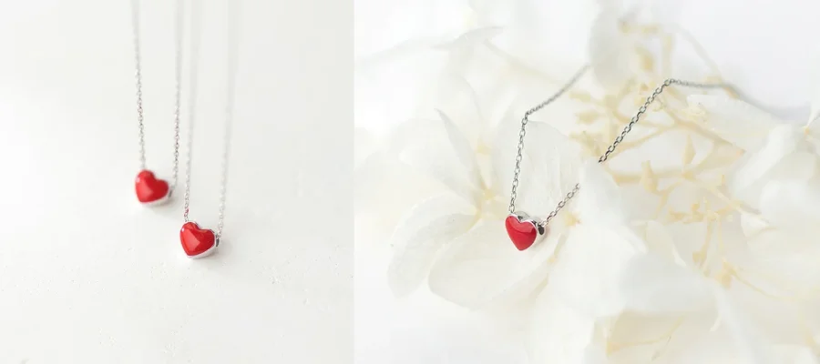Sterling Silver Tiny Red Heart Necklace