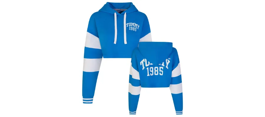 Tommy Jeans blue colour-blocked cropped hoodie