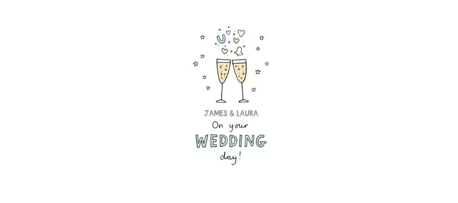 Illustrated Champagne Glasses With Confetti. On Your Wedding Day Card