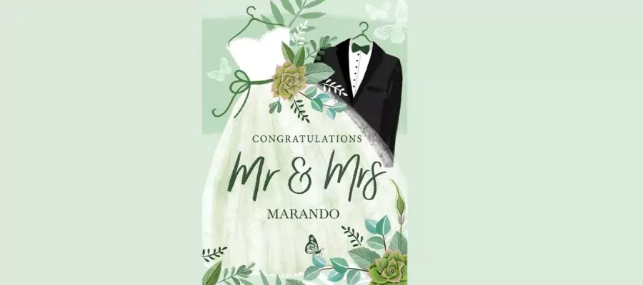 Illustrated Wedding Dress Wedding Suit Floral Mr And Mrs Wedding Card