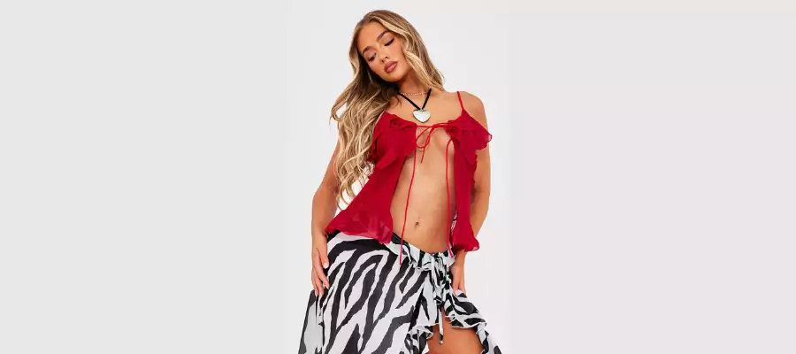 Red Chiffon Frill Tie Front Cami Top