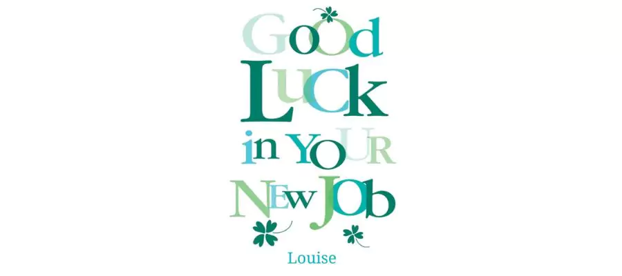 Personalised big green letters good luck in your new job card