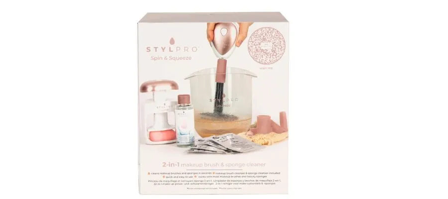 Stylpro spin and squeeze makeup brush and beauty sponge cleaner