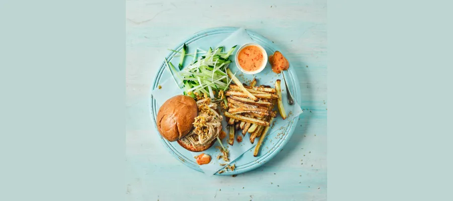 Asian-Style Chicken Burger With Sesame Fries
