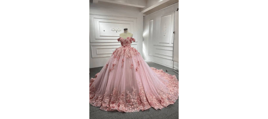 Custom-Made Dusty Pink Lace Wedding Dress
