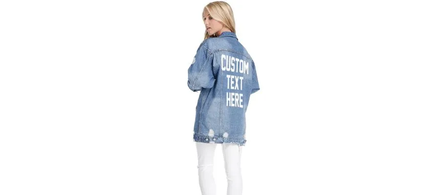 Custom Text Long Oversized Denim Jacket Mid-Wash Vintage