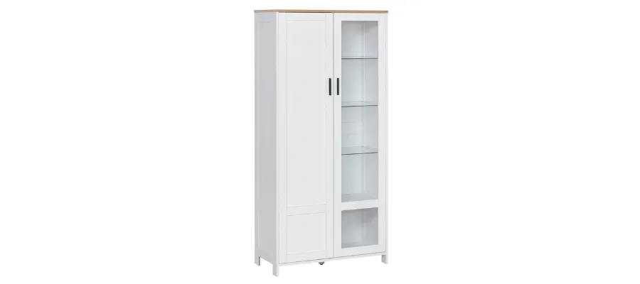 Homcom Kitchen Cabinet with Glass Door Adjustable Shelves and Raised Legs for Living Room