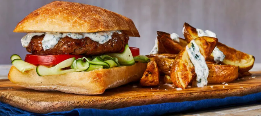 Lamb Burger With Minty Mayo And Wedges