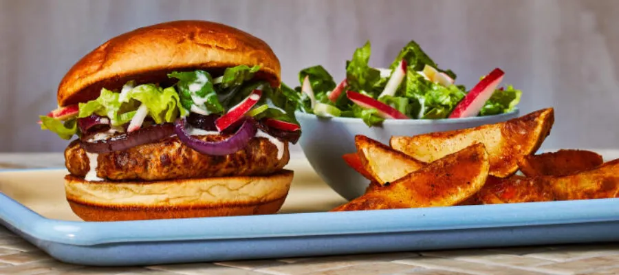 Paprika Pork Burger With Apple Salad And Wedges