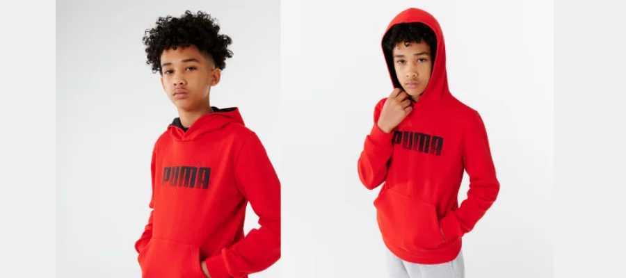 Red Kids Hooded Sweatshirt With Puma Print