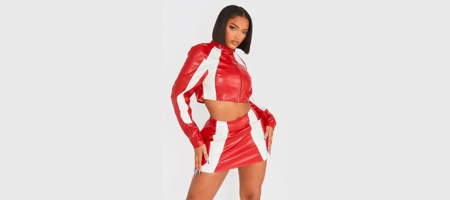 Shape Red Faux Leather Panel Mini Skirt