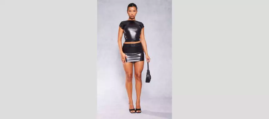 Black Faux Leather Extreme Low Rise Micro Mini Skirt