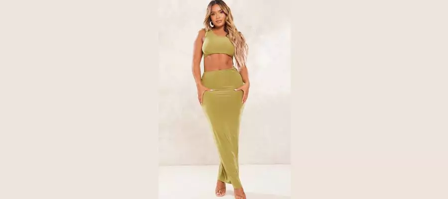 Shape Olive Slinky Cut Out Front Maxi Dress