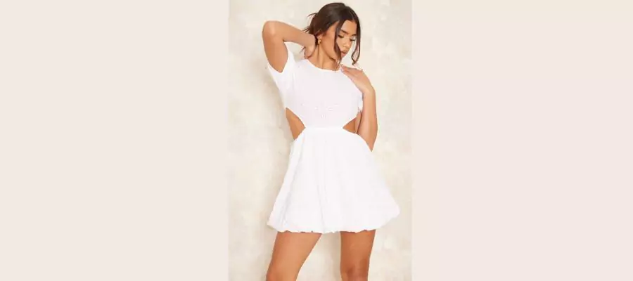 White Broderie Cut Out Smock Dress