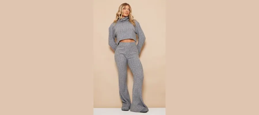 Charcoal Grey Luxe Knit Two Piece Wide Leg Pants 