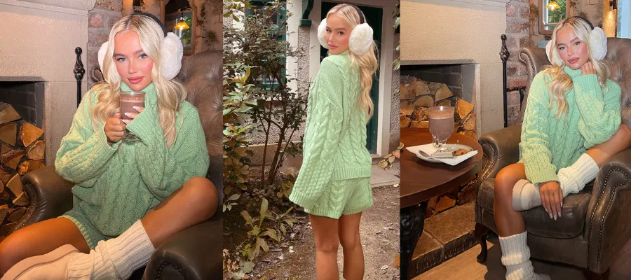 Sage Chunky Cable Knit Jumper & Shorts Set