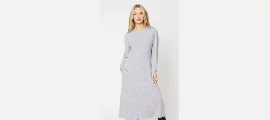 Petite Brushed Soft Touch High Neck Fit And Flare Midi Dress