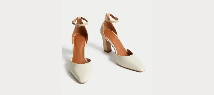 Leather Ankle Strap Pointed Court Shoes