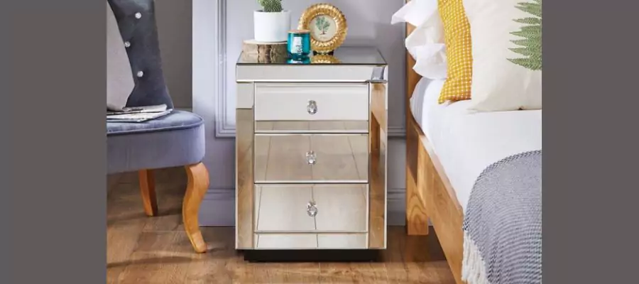 Lexi Mirrored Bedside Table with 3 Drawers