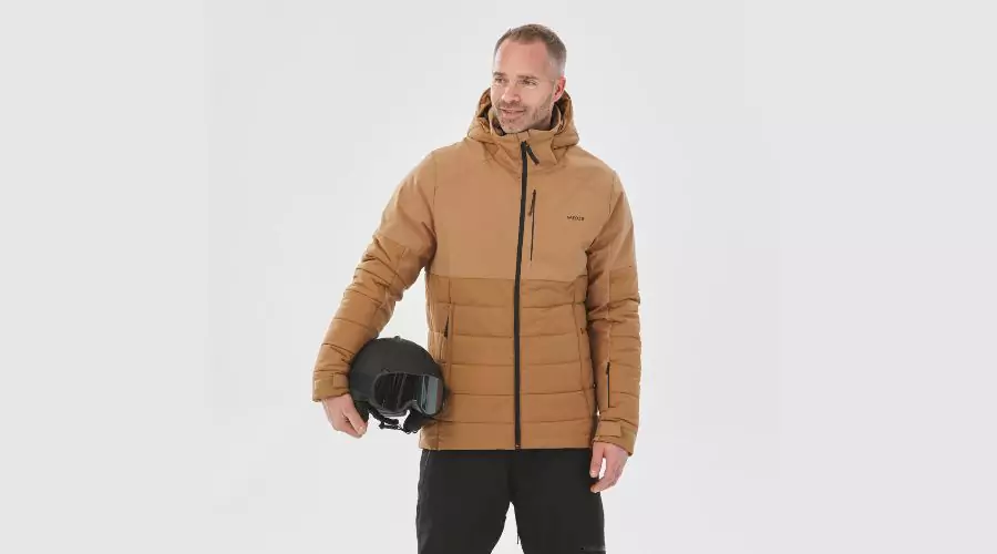 Men's Warm Ski Jacket Medium Length 100 Brown