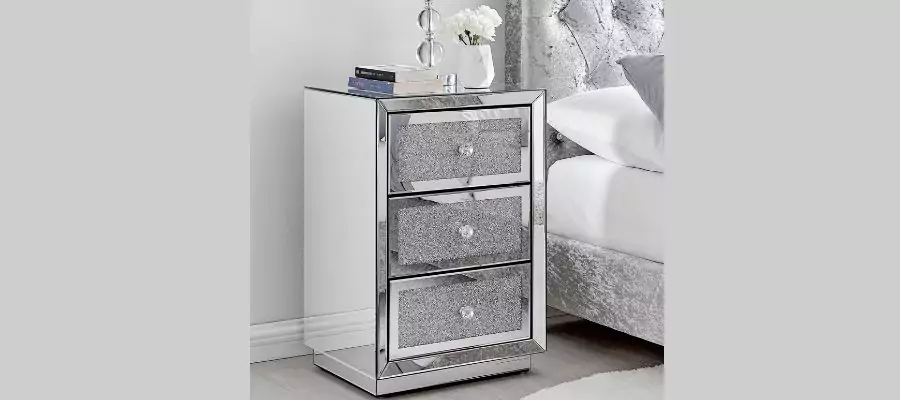 Stella Crushed Diamond Mirrored Bedside Table