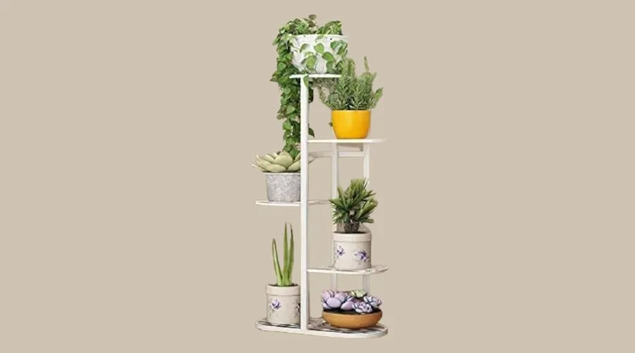 6-Tier Wooden Indoor-Outdoor Plant Stand - White 