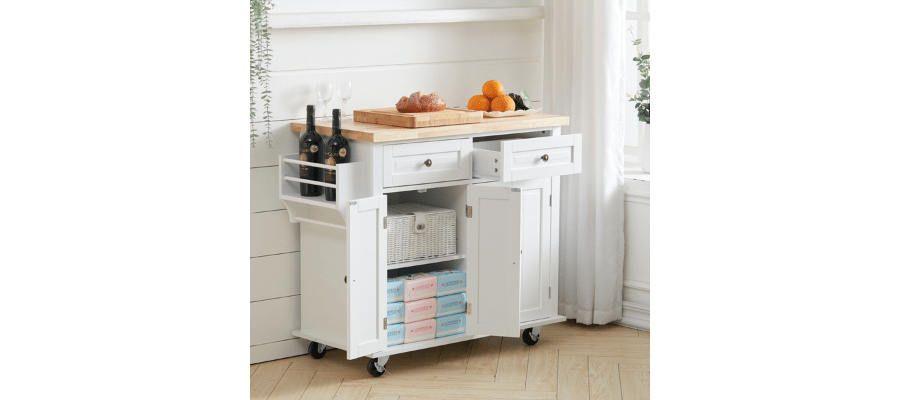 4-Door Wheeled kitchen Trolley two drawers and 4 shelves-White