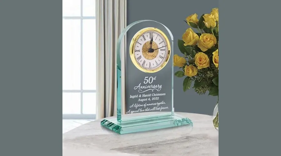 50th Wedding Anniversary Gold Glass Clock