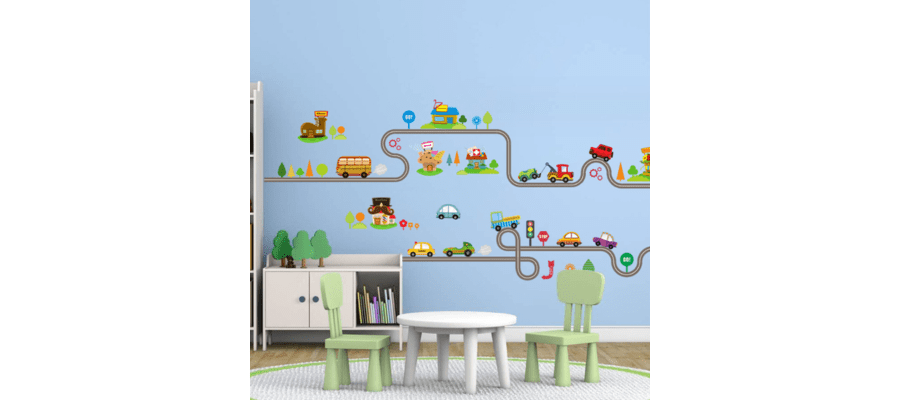 Cartoon Car Children’s Bedroom Wall Stickers - Multi
