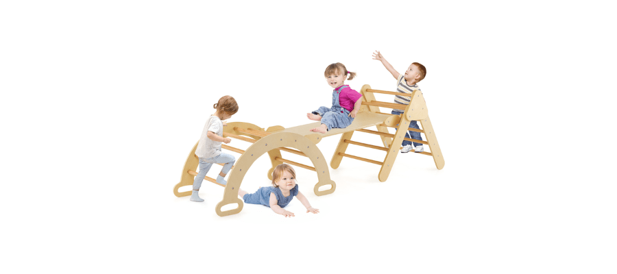 Costway 3-In-1 Kids Climbing Triangle Set Wooden Triangle Climber Set 