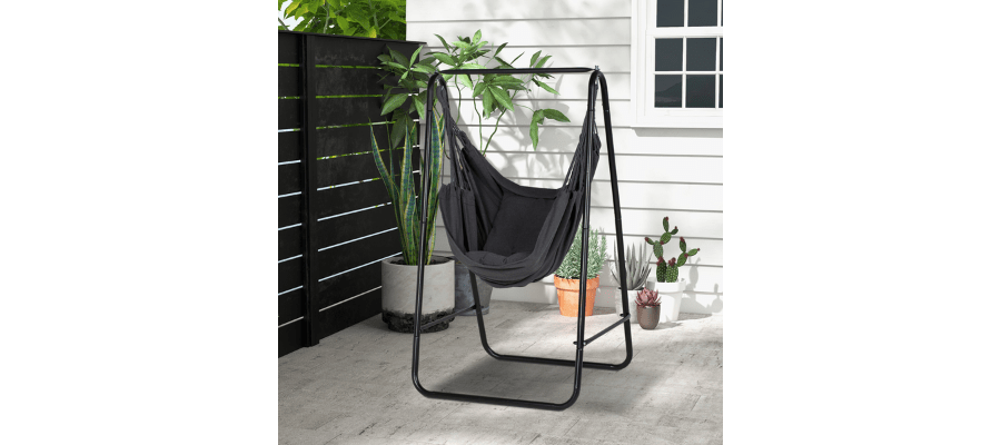 Dark grey cushioned garden hammock chair with stand