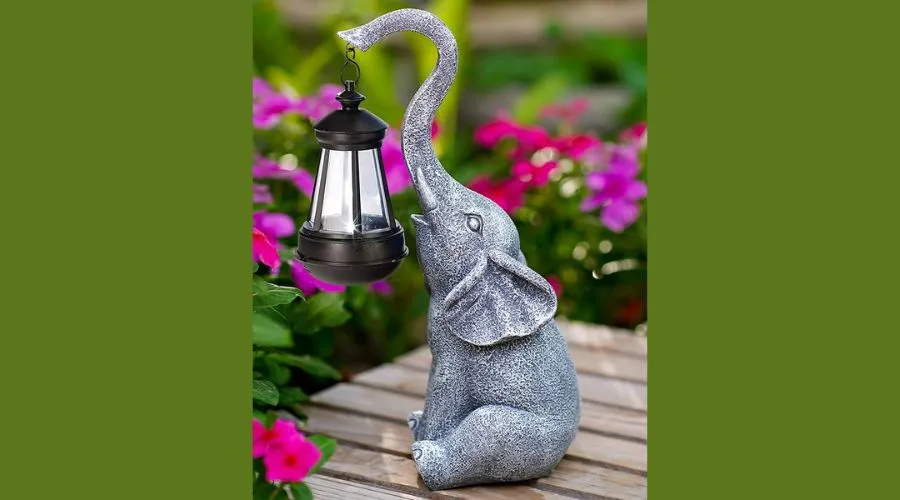 Elephant Outdoor Statues Figurines with Solar-Powered LED Lights 