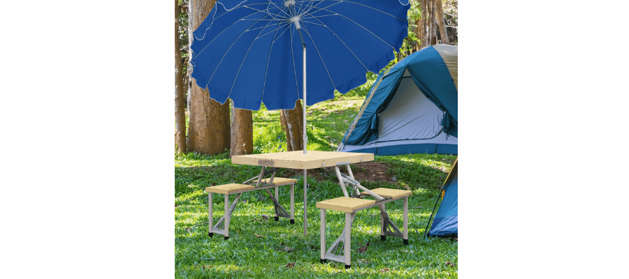 Folding Picnic Table with 4 Chairs with Umbrella Hole
