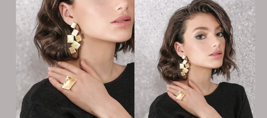 Gold Clip On Statement Earring