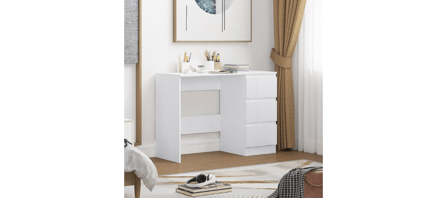 High Gloss White Dressing Table Desk With 3 Drawers
