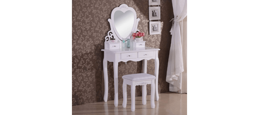 Love Heart Dressing Table With Mirror and Stool