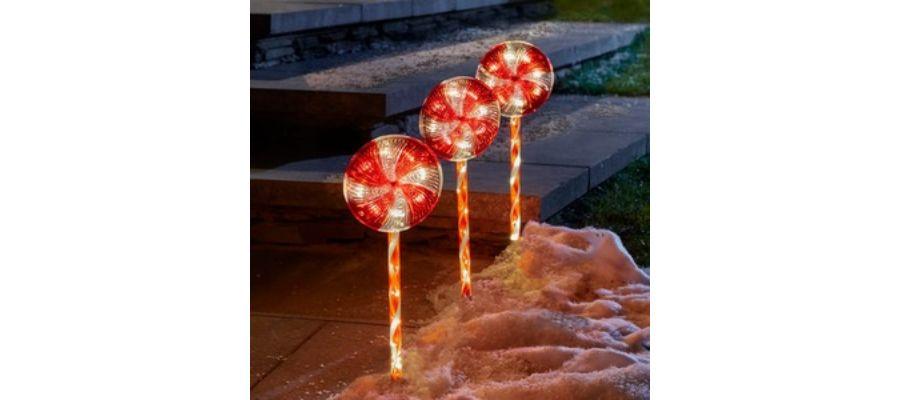 3 LED Outdoor Candy Cane Stake Lights 