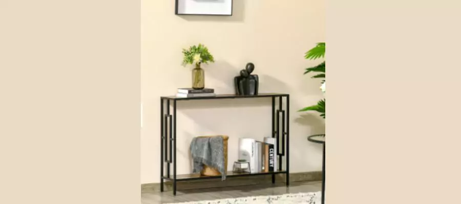 Industrial Console Table with Storage Shelf- Rustic Brown 